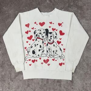 White Dalmatian & Heart Crewneck Sweatshirt Size 10-12 Fruit of the Loom